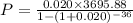 P = \frac{0.020\times 3695.88}{1 - (1+0.020)^{-36}}